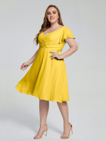 Alina Affordable Plus Size Short Bridesmaid Dresses with Sleeves