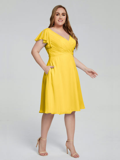 Alina Affordable Plus Size Short Bridesmaid Dresses with Sleeves