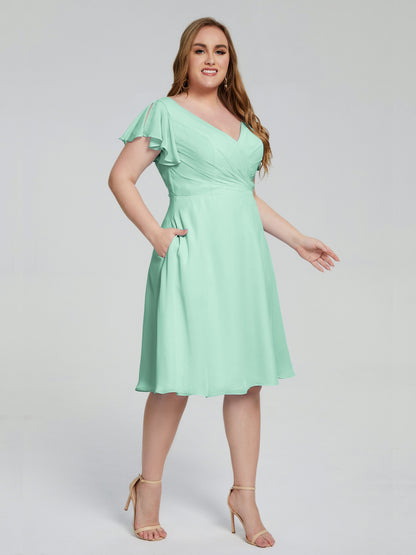 Alina Affordable Plus Size Short Bridesmaid Dresses with Sleeves