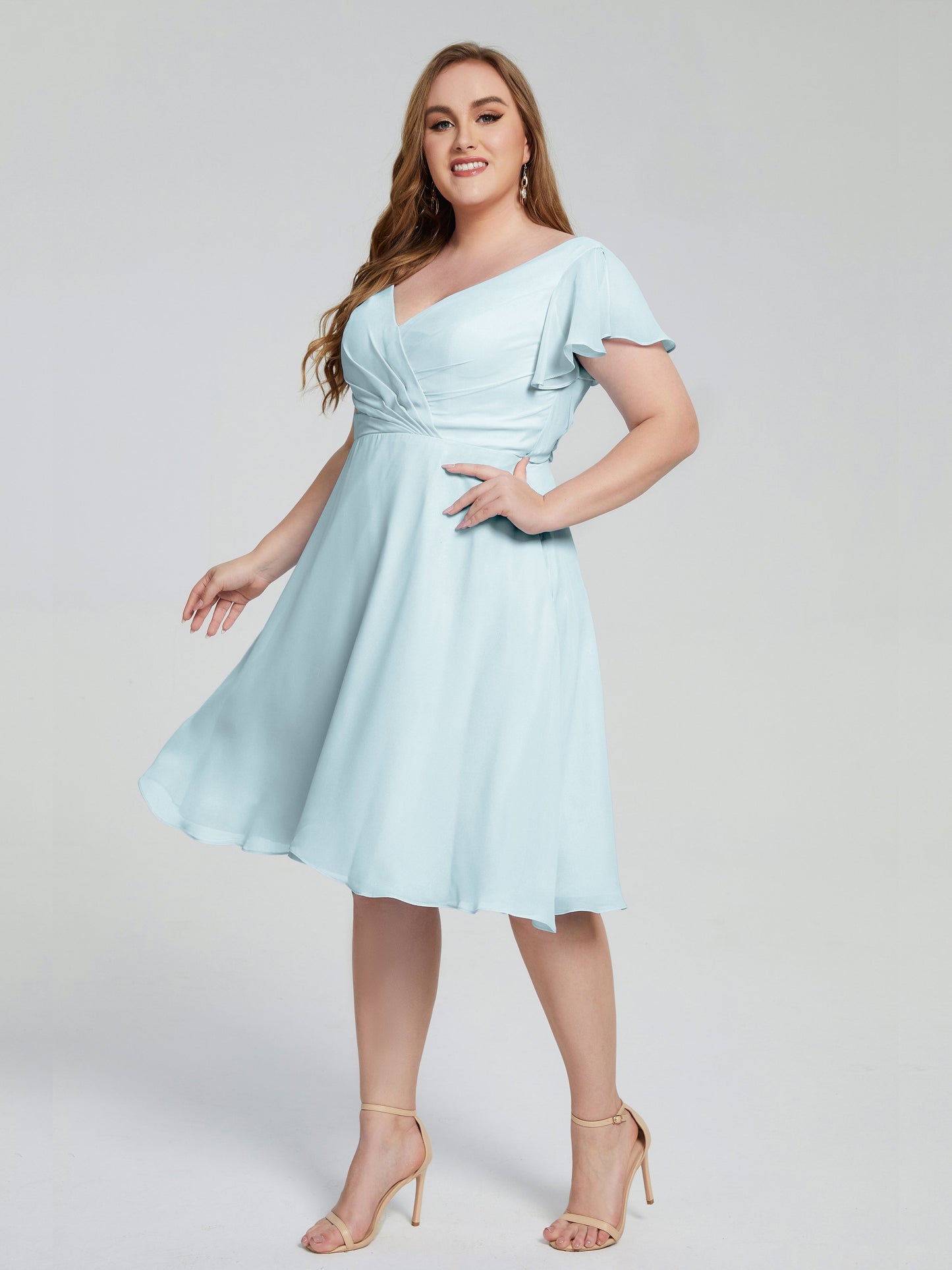 Alina Affordable Plus Size Short Bridesmaid Dresses with Sleeves