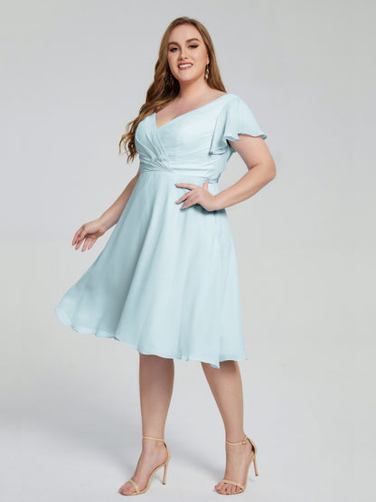 Alina Affordable Plus Size Short Bridesmaid Dresses with Sleeves