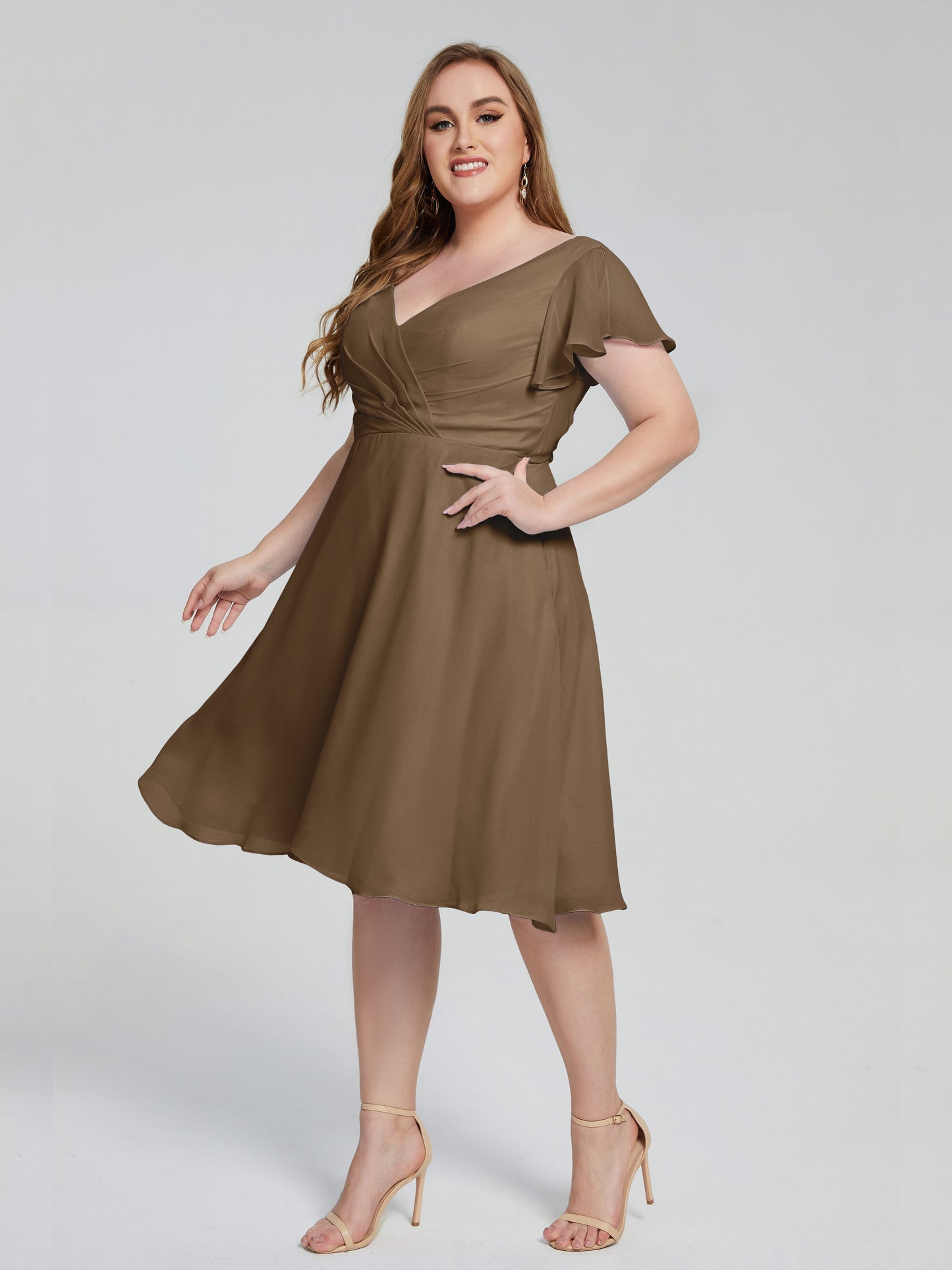 Alina Affordable Plus Size Short Bridesmaid Dresses with Sleeves