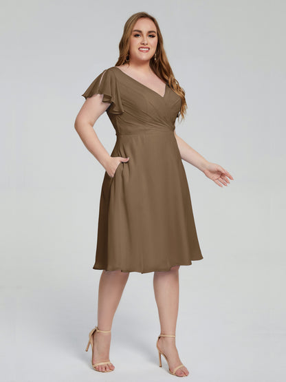 Alina Affordable Plus Size Short Bridesmaid Dresses with Sleeves