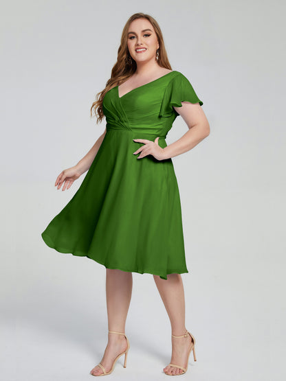 Alina Affordable Plus Size Short Bridesmaid Dresses with Sleeves