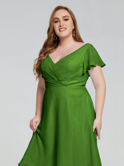 Alina Affordable Plus Size Short Bridesmaid Dresses with Sleeves