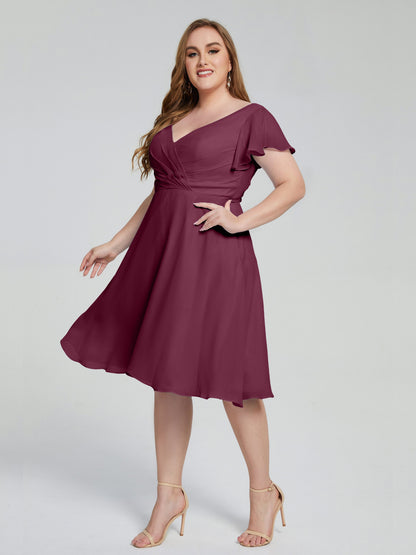 Alina Affordable Plus Size Short Bridesmaid Dresses with Sleeves