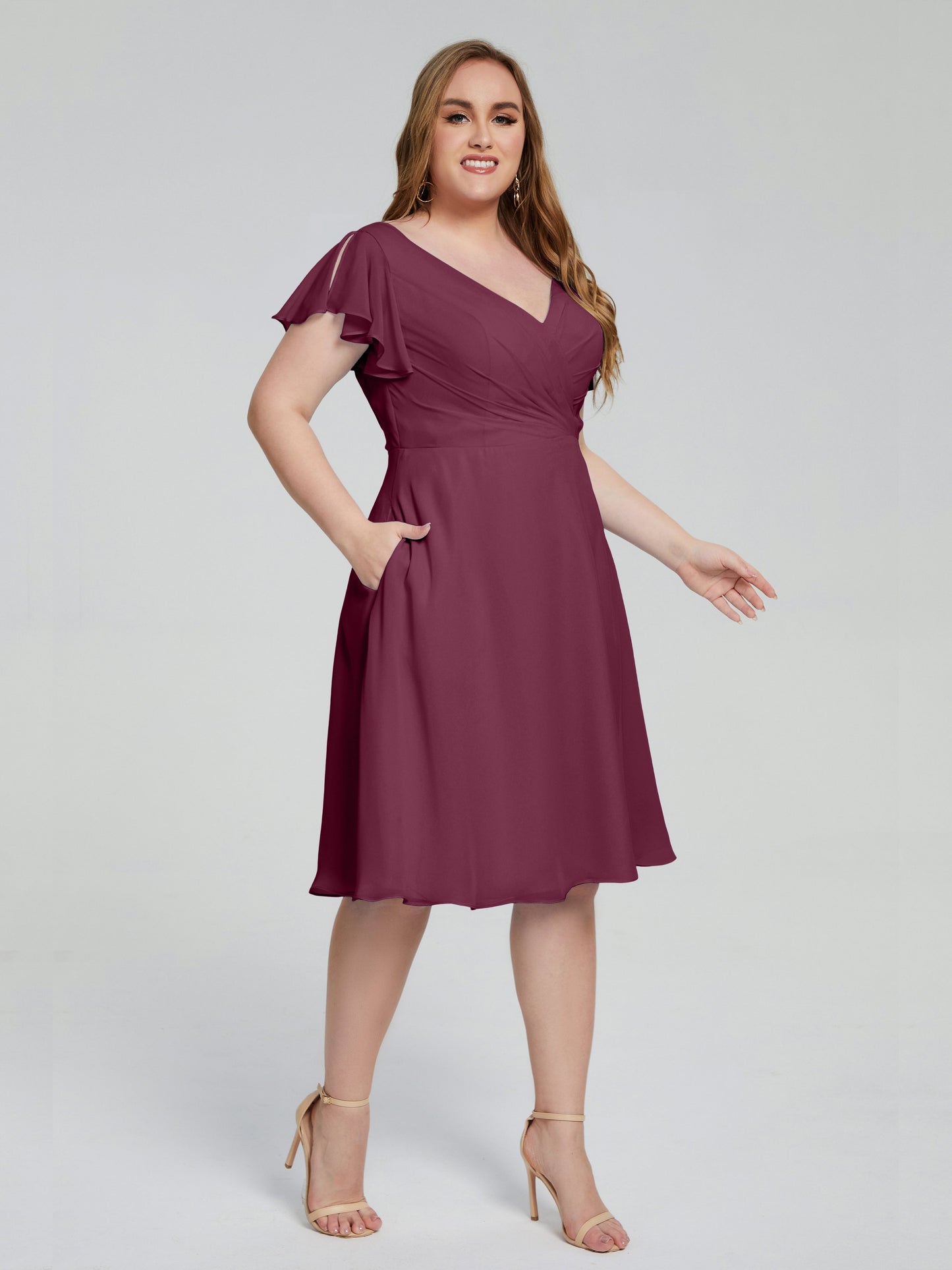 Alina Affordable Plus Size Short Bridesmaid Dresses with Sleeves