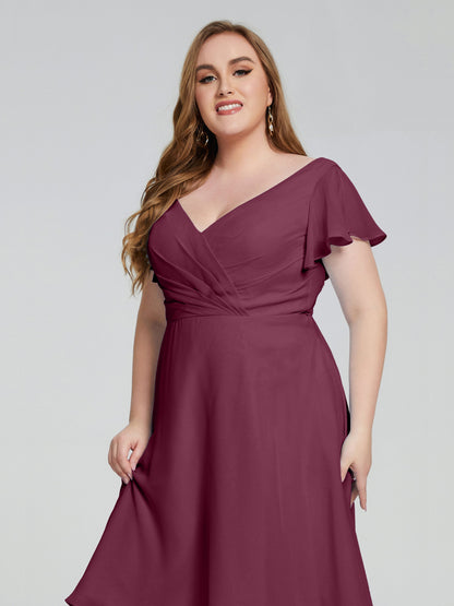 Alina Affordable Plus Size Short Bridesmaid Dresses with Sleeves