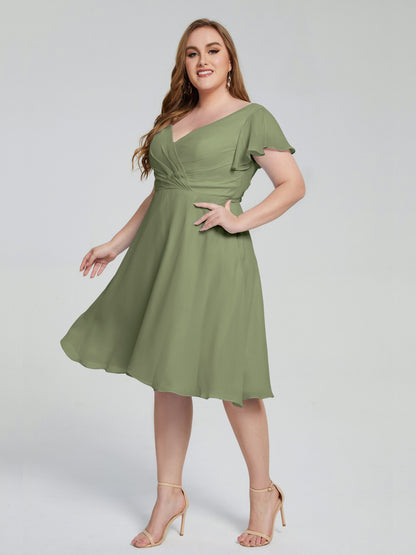 Alina Affordable Plus Size Short Bridesmaid Dresses with Sleeves