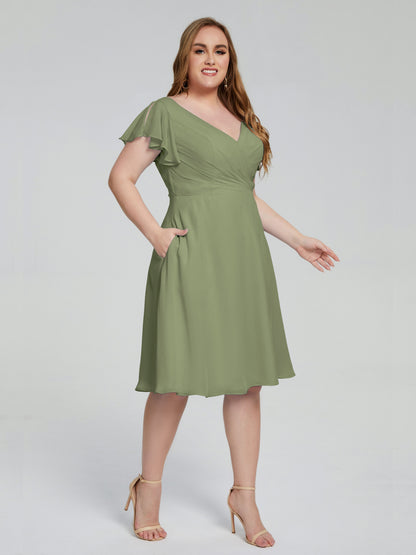 Alina Affordable Plus Size Short Bridesmaid Dresses with Sleeves
