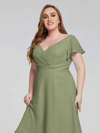 Alina Affordable Plus Size Short Bridesmaid Dresses with Sleeves