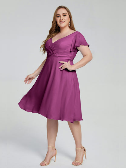 Alina Affordable Plus Size Short Bridesmaid Dresses with Sleeves