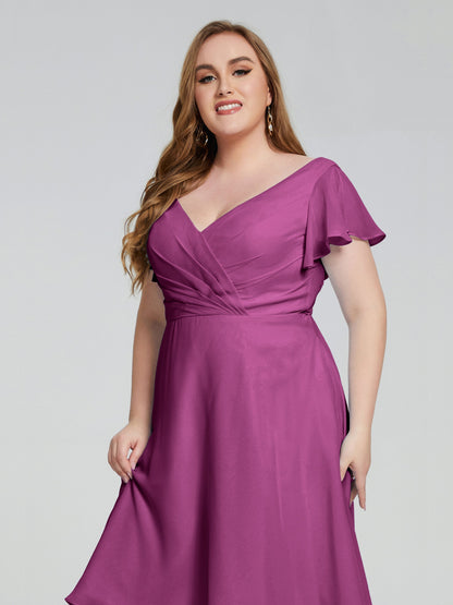 Alina Affordable Plus Size Short Bridesmaid Dresses with Sleeves