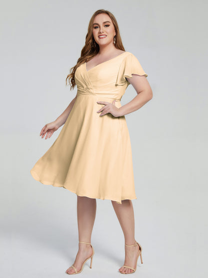 Alina Affordable Plus Size Short Bridesmaid Dresses with Sleeves