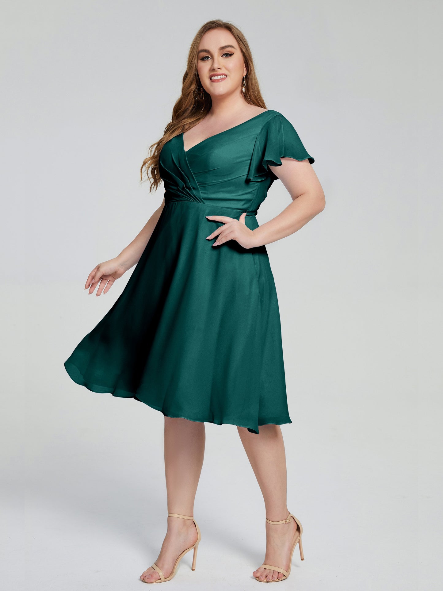 Alina Affordable Plus Size Short Bridesmaid Dresses with Sleeves