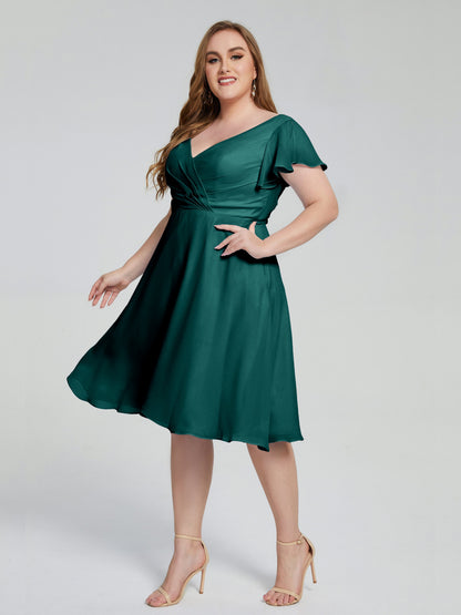 Alina Affordable Plus Size Short Bridesmaid Dresses with Sleeves