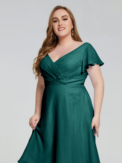 Alina Affordable Plus Size Short Bridesmaid Dresses with Sleeves