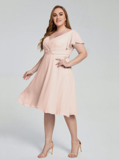 Alina Affordable Plus Size Short Bridesmaid Dresses with Sleeves