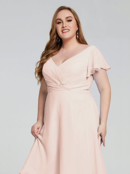 Alina Affordable Plus Size Short Bridesmaid Dresses with Sleeves