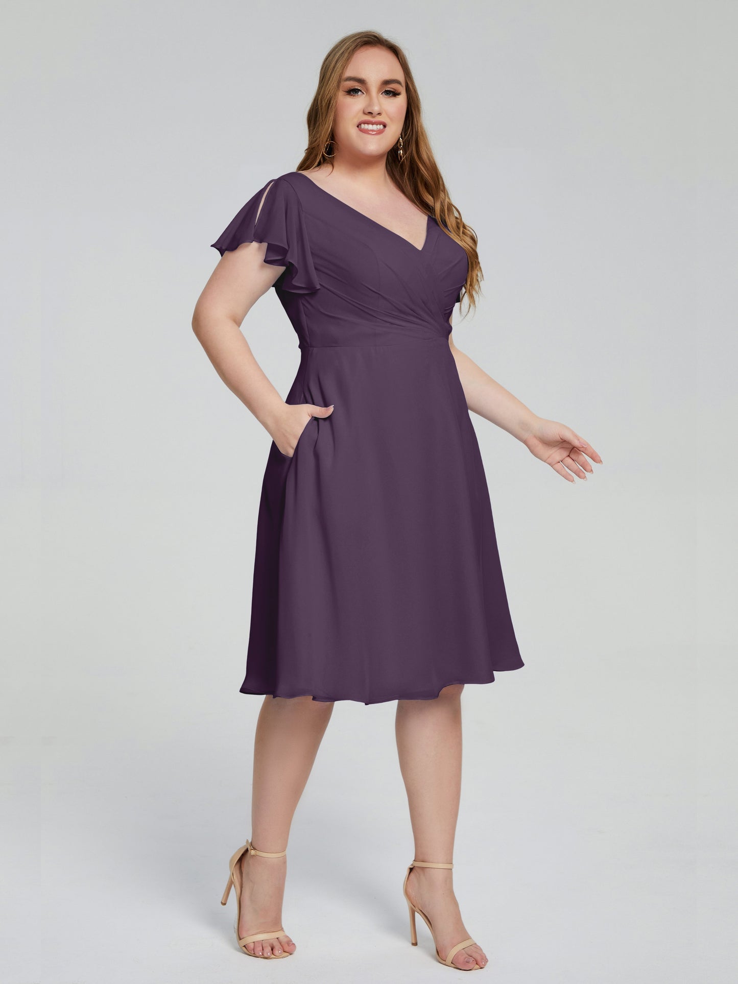 Alina Affordable Plus Size Short Bridesmaid Dresses with Sleeves