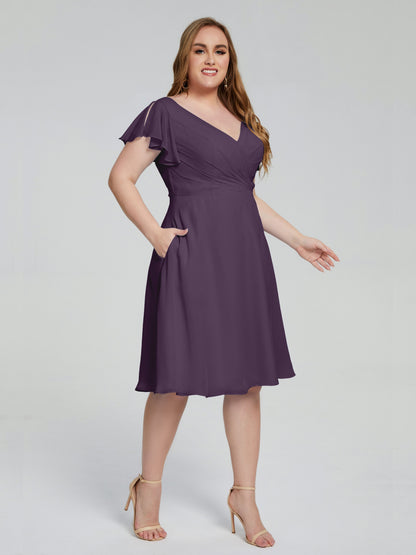 Alina Affordable Plus Size Short Bridesmaid Dresses with Sleeves