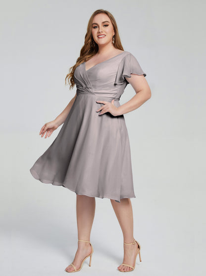 Alina Affordable Plus Size Short Bridesmaid Dresses with Sleeves