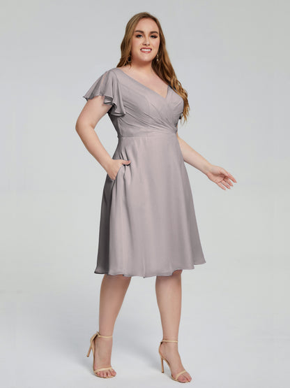 Alina Affordable Plus Size Short Bridesmaid Dresses with Sleeves