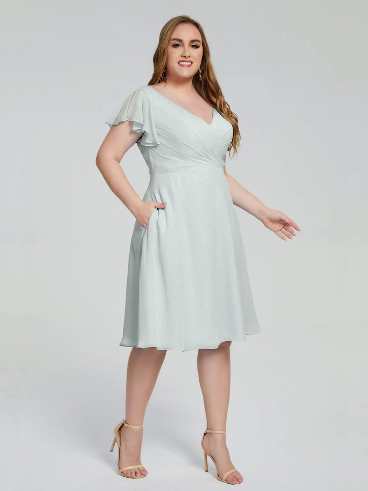 Alina Affordable Plus Size Short Bridesmaid Dresses with Sleeves