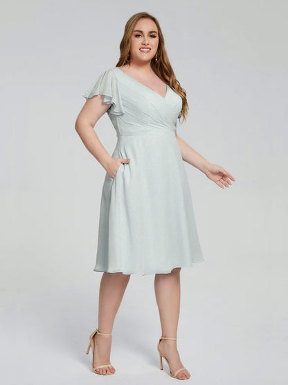 Alina Affordable Plus Size Short Bridesmaid Dresses with Sleeves