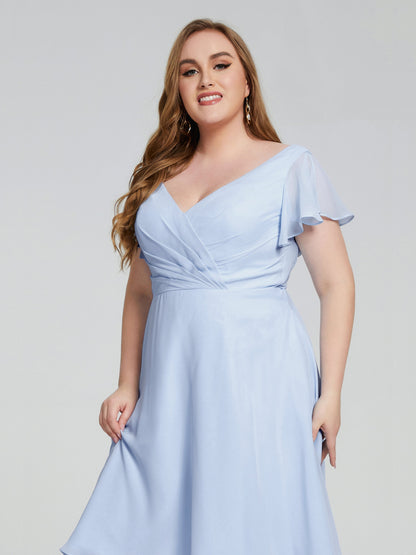 Alina Affordable Plus Size Short Bridesmaid Dresses with Sleeves