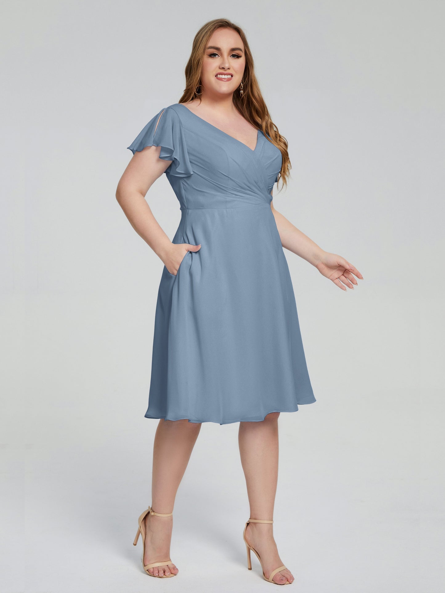 Alina Affordable Plus Size Short Bridesmaid Dresses with Sleeves