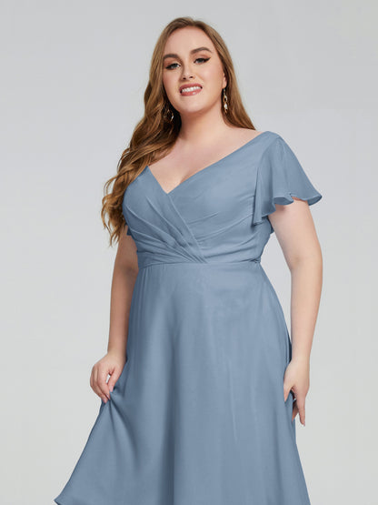 Alina Affordable Plus Size Short Bridesmaid Dresses with Sleeves