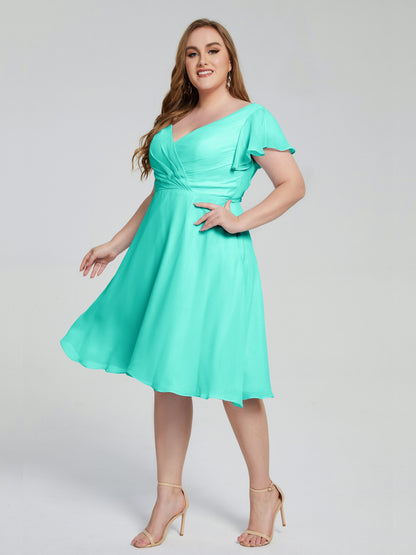 Alina Affordable Plus Size Short Bridesmaid Dresses with Sleeves