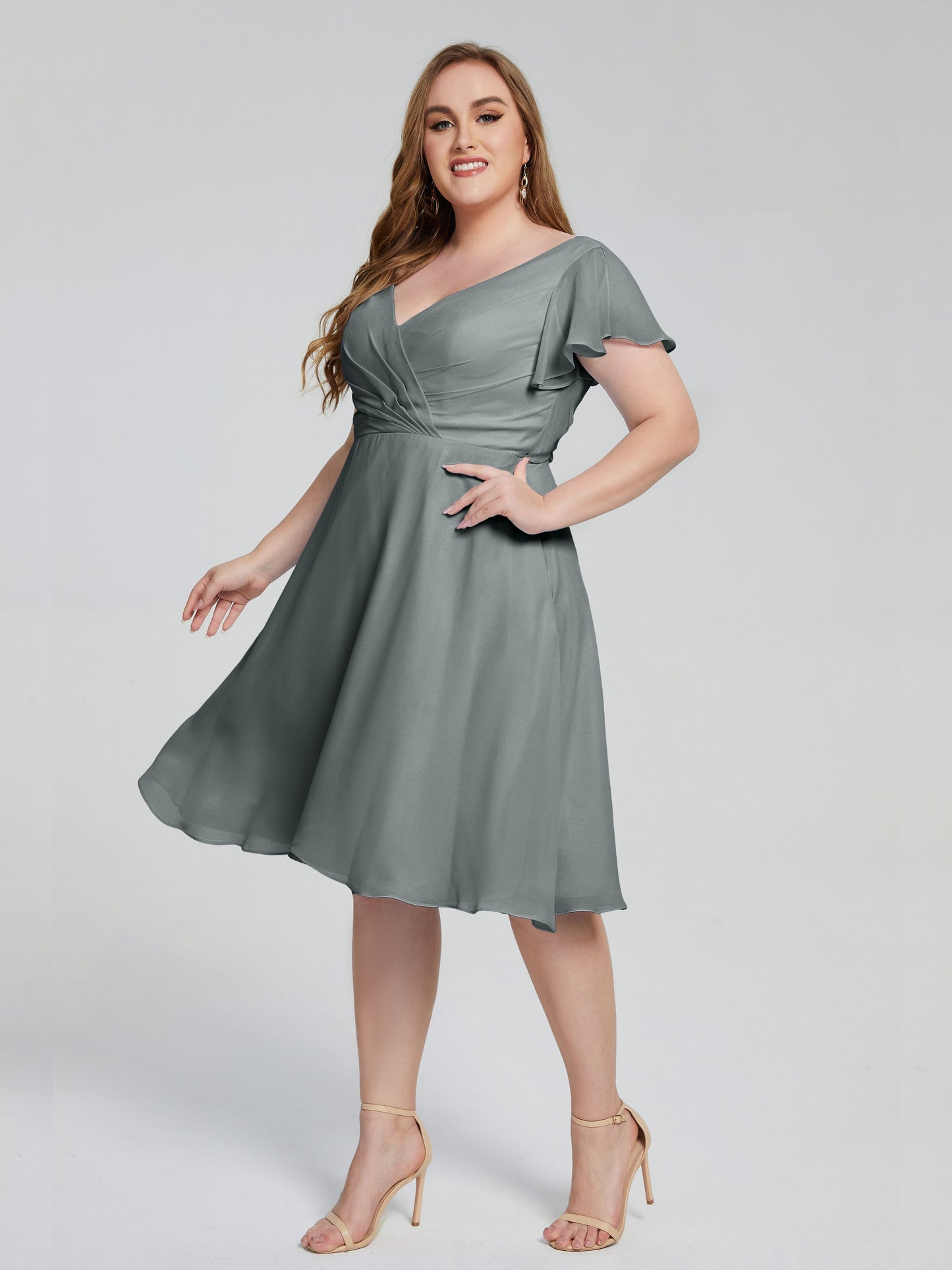 Alina Affordable Plus Size Short Bridesmaid Dresses with Sleeves