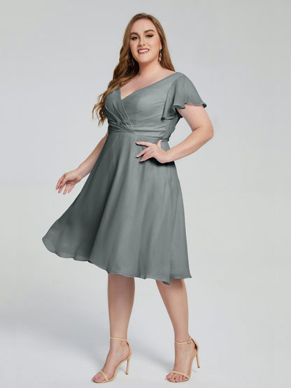 Alina Affordable Plus Size Short Bridesmaid Dresses with Sleeves