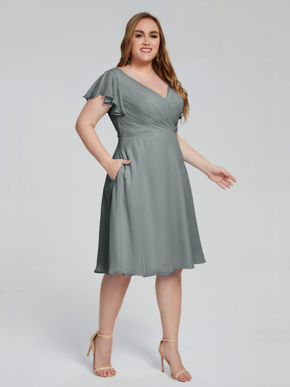 Alina Affordable Plus Size Short Bridesmaid Dresses with Sleeves