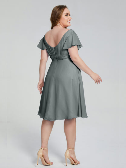 Alina Affordable Plus Size Short Bridesmaid Dresses with Sleeves