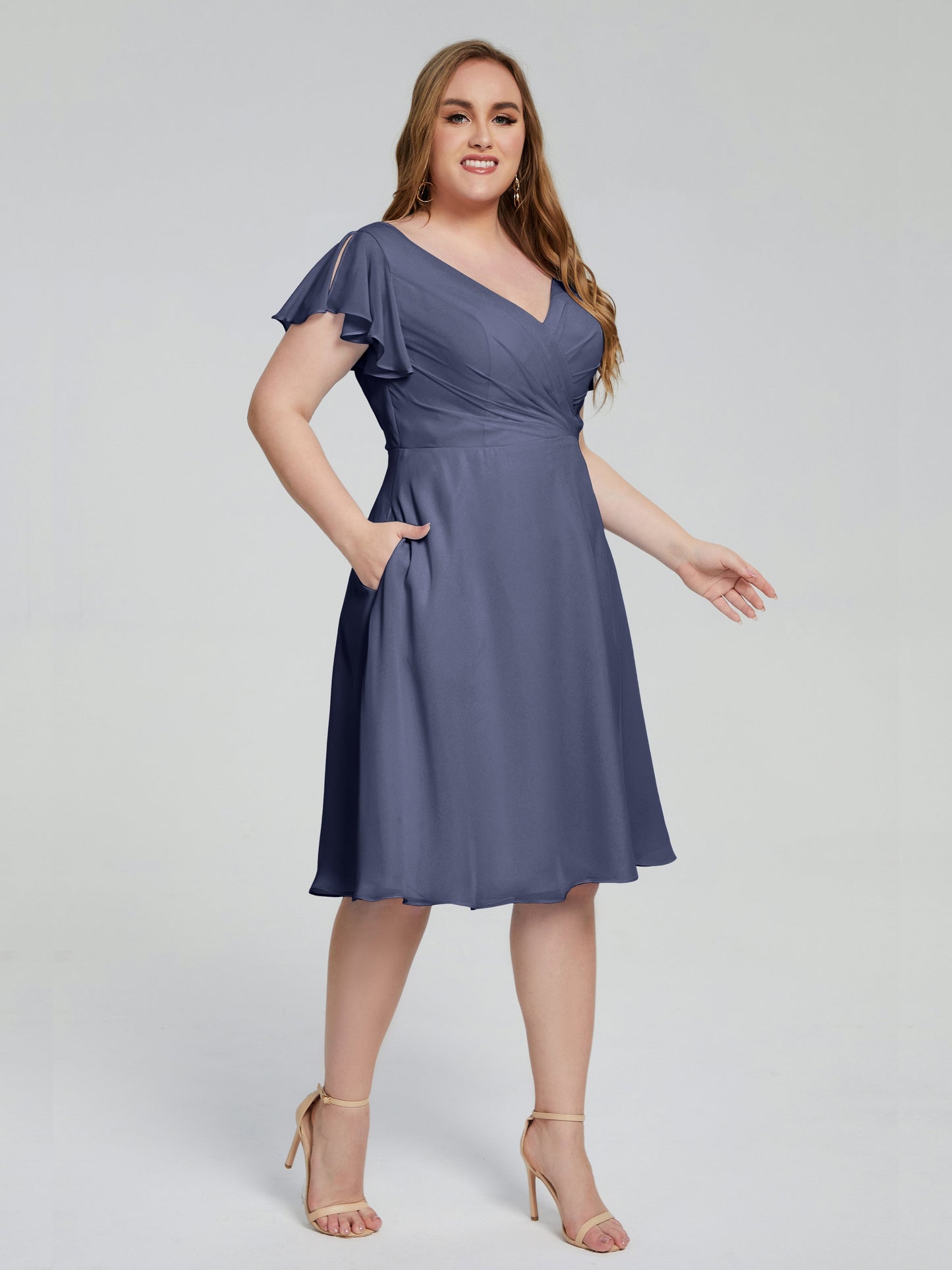Alina Affordable Plus Size Short Bridesmaid Dresses with Sleeves