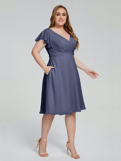 Alina Affordable Plus Size Short Bridesmaid Dresses with Sleeves