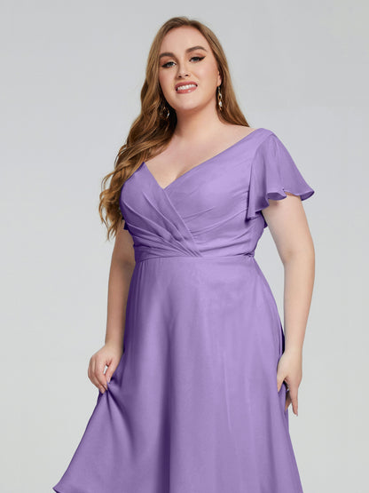 Alina Affordable Plus Size Short Bridesmaid Dresses with Sleeves