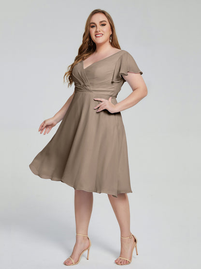 Alina Affordable Plus Size Short Bridesmaid Dresses with Sleeves