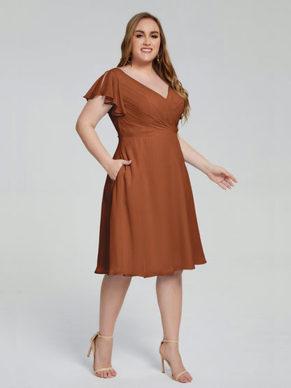 Alina Affordable Plus Size Short Bridesmaid Dresses with Sleeves