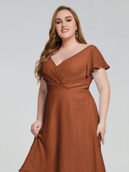 Alina Affordable Plus Size Short Bridesmaid Dresses with Sleeves