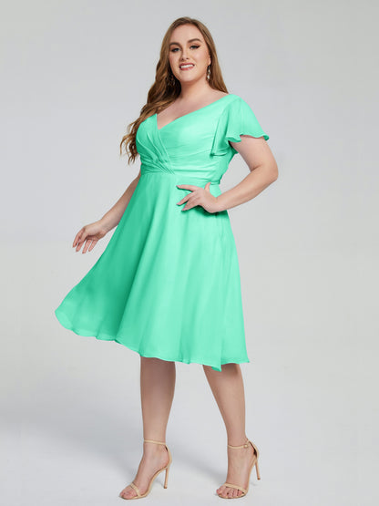 Alina Affordable Plus Size Short Bridesmaid Dresses with Sleeves