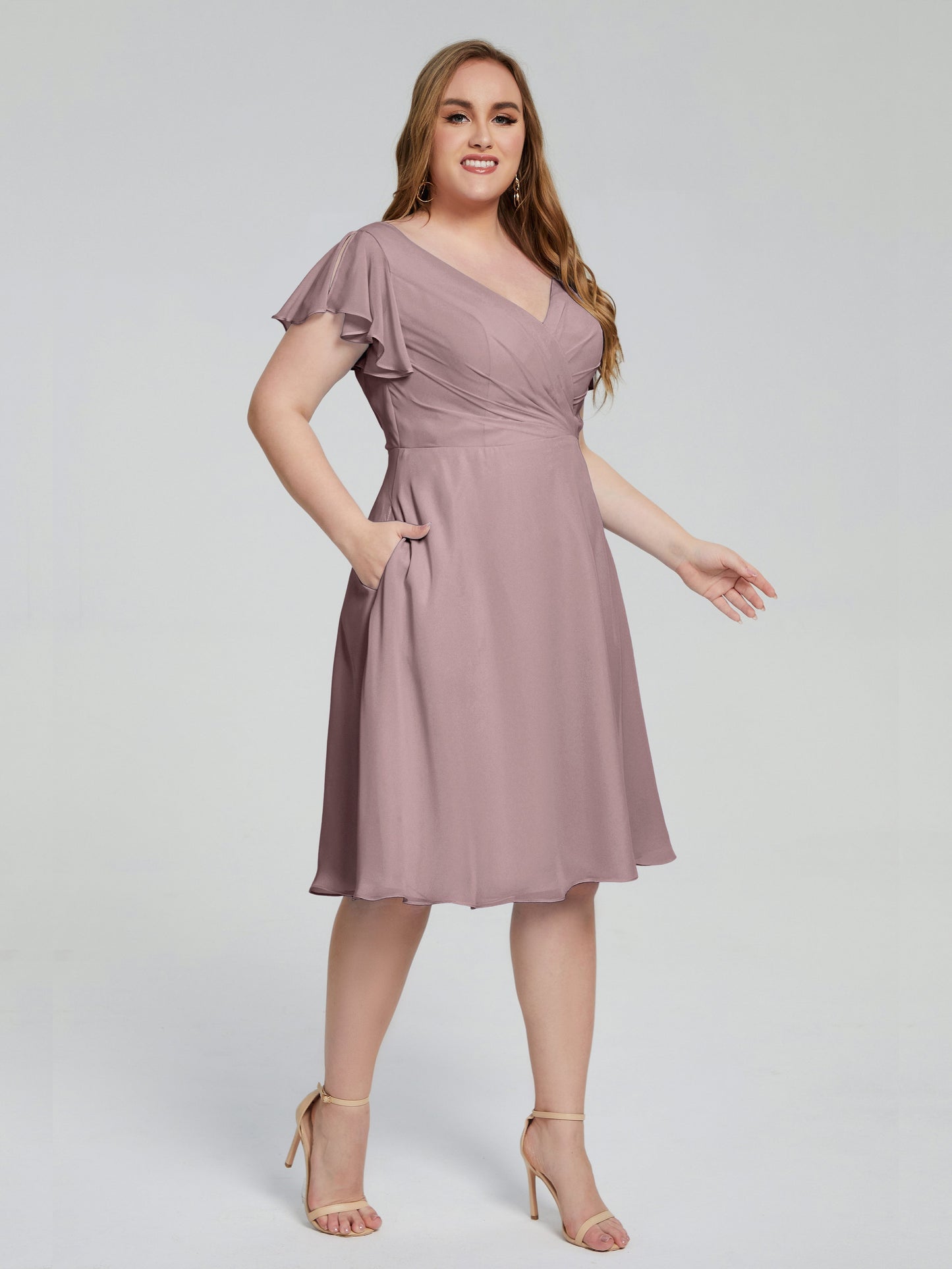 Alina Affordable Plus Size Short Bridesmaid Dresses with Sleeves
