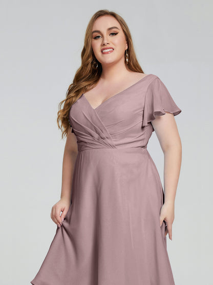 Alina Affordable Plus Size Short Bridesmaid Dresses with Sleeves