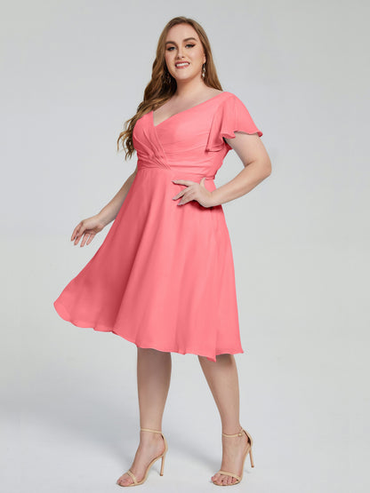 Alina Affordable Plus Size Short Bridesmaid Dresses with Sleeves