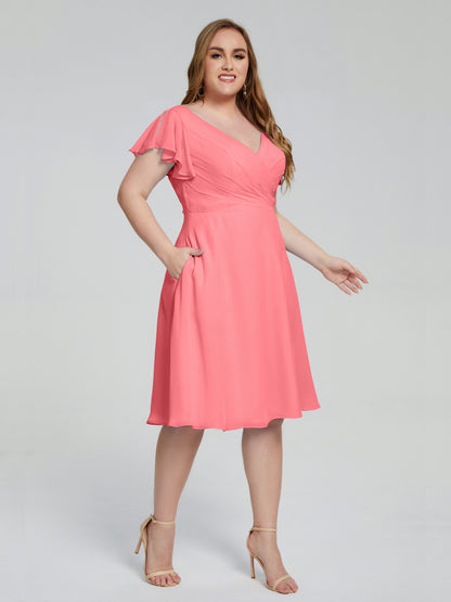 Alina Affordable Plus Size Short Bridesmaid Dresses with Sleeves