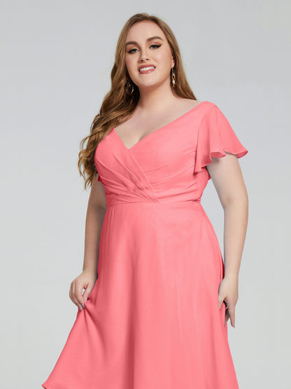 Alina Affordable Plus Size Short Bridesmaid Dresses with Sleeves
