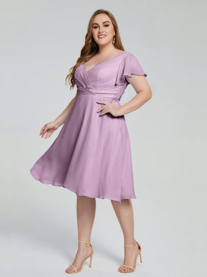 Alina Affordable Plus Size Short Bridesmaid Dresses with Sleeves